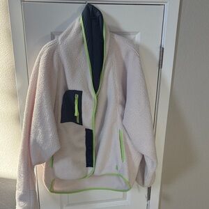 Free people movement Cozy White Fleece Jacket with Neon Accents Size S-New